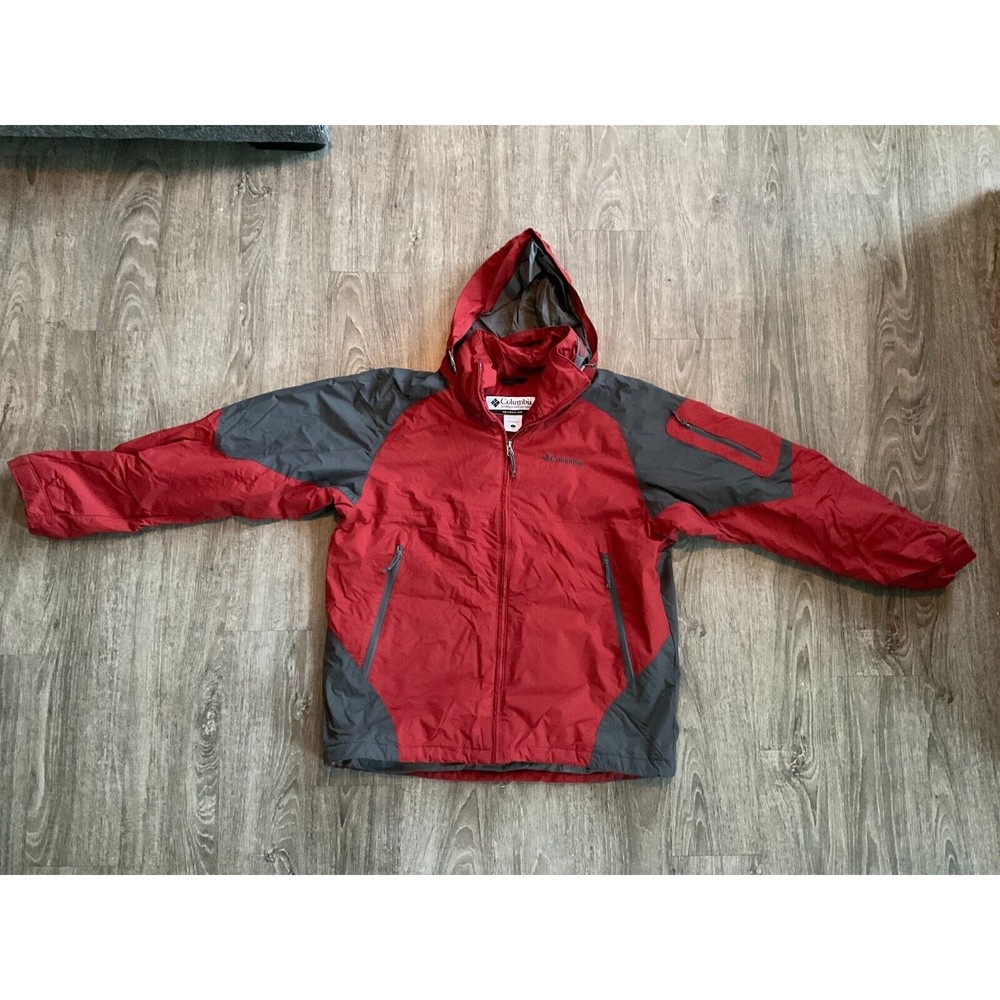 Columbia Powder Lake Jacket Red Full Zip Hooded Waterproof Fabric Coat Mens‎ L